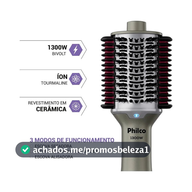 Escova Secadora Pes30 Multicerdas 4 Em 1 1300w Philco Bivolt Prateado