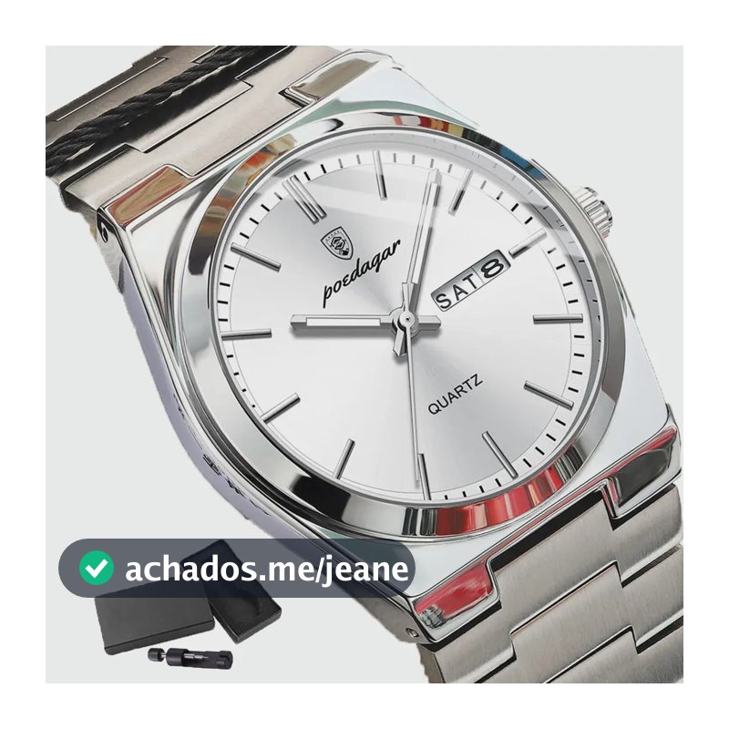 Relogio Masculino Poedagar 930 Luxo Quartzo Inox Com Data Prateado Branco