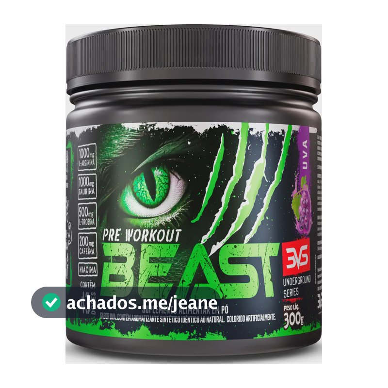 Pré-treino Beast 300g Sabor: Uva - Ultra Concentrado - Promove Vasodilatação, Recuperação Energética, Aumento De Óxido Nítrico, Desintoxicação E Melhora De Concentração E Foco