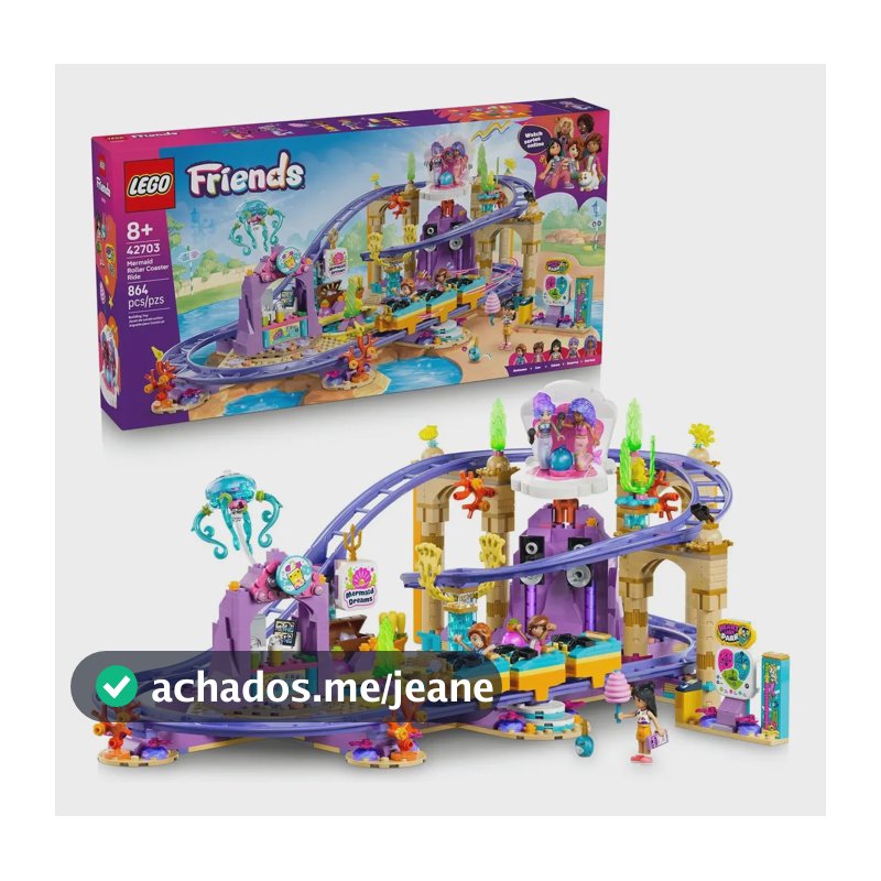 LEGO Friends Montanha-russa de Sereia 42703; Conjunto de construção de montanha-russa com 5 mini bonecas; Brinquedo criativo para meninas e meninos; Presente Dia das crianças; 8+