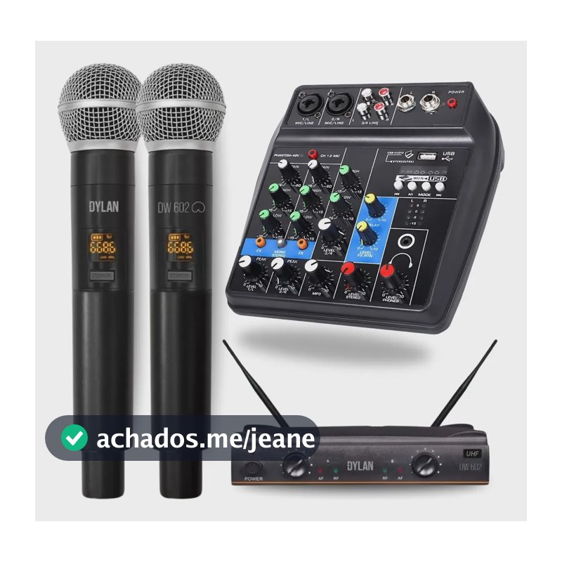 Kit Microfone Duplo Sem Fio Dylan Mesa Som 4 Canais Completo