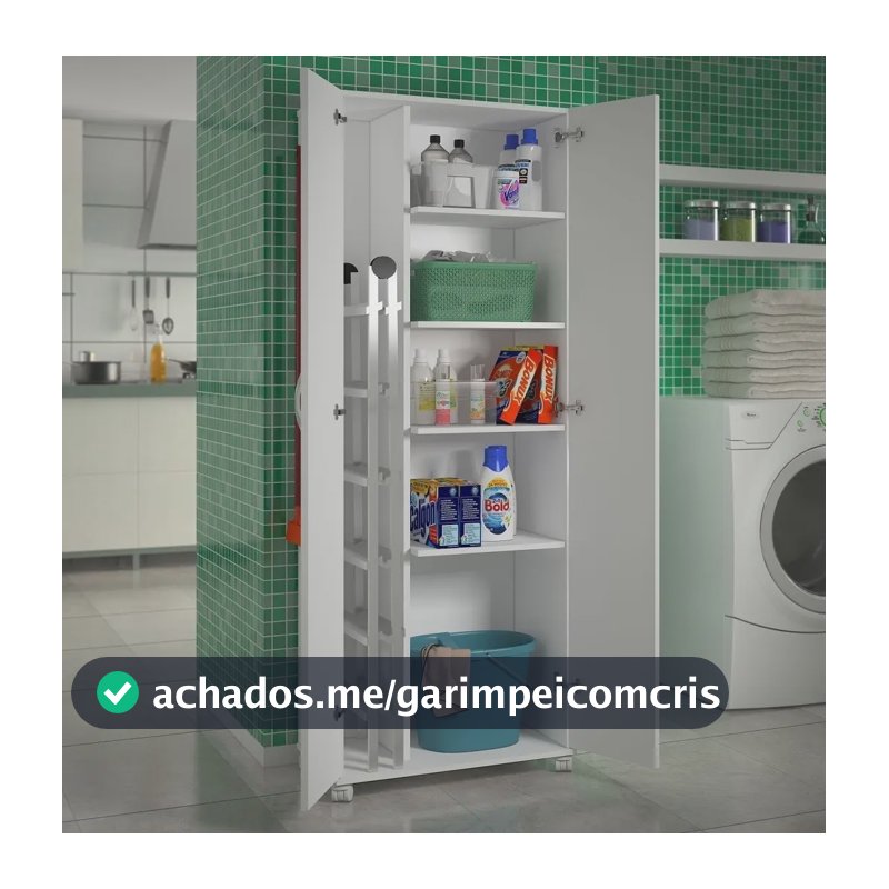 Armário P/ Lavanderia 4 Prateleiras C/ Rodinhas Area Serviço Branco