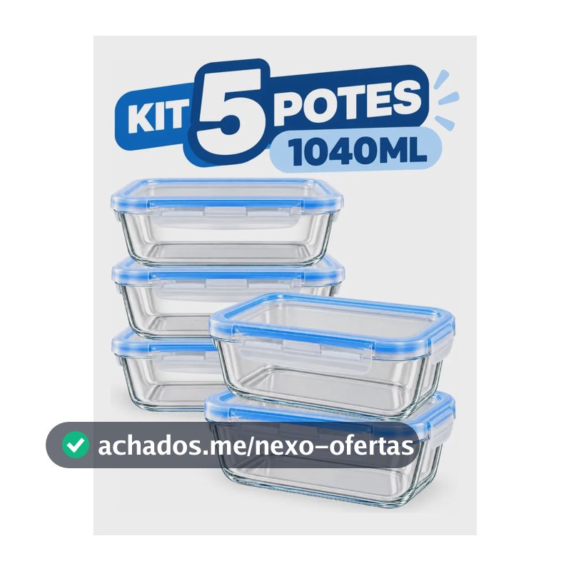 Kit 5 Potes Vidro 1040ml Hermético Marmita Forno Refratário Branco