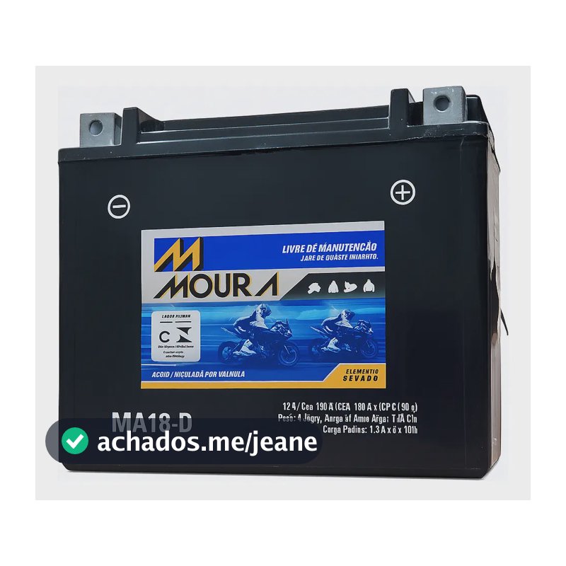 Bateria Moura MA18-D de 12V 18Ah para Moto e Jet Ski