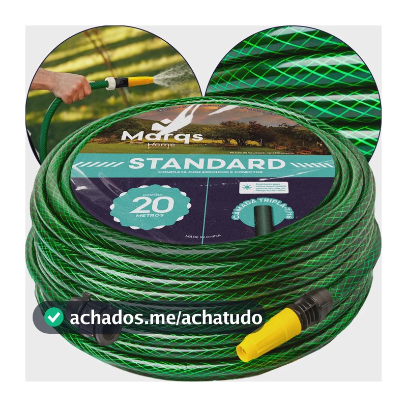 Mangueira Jardim 20m Metros Com Esguicho Trançada Reforçada Flexível 7/16 Anti Dobra Irrigação Quintal Poço Lavagem Durável Marqs Home