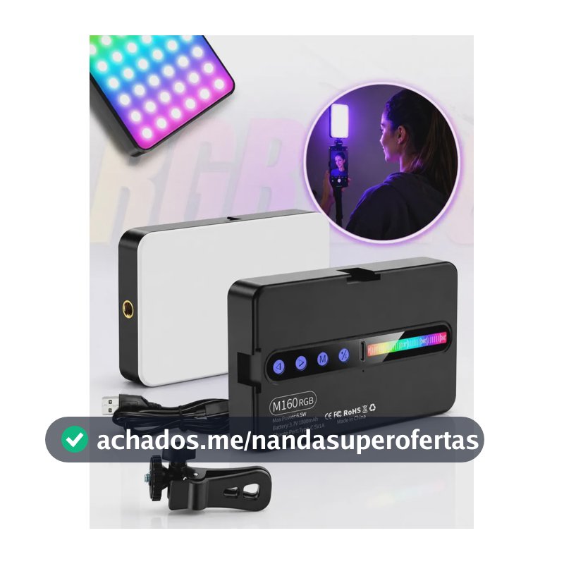 Luz De Preenchimento Led Rgb Para Foto Vídeo Recarregável Iluminador Portátil Retangular Ring Light