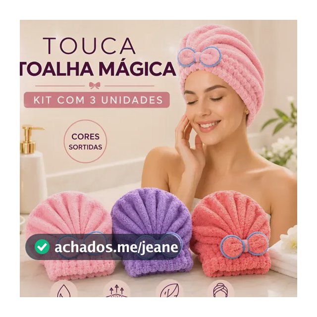 Kit 3 Toucas Toalha Mágica Microfibra Antifrizz Cor Sortida Banho Pos Lisos Crespos