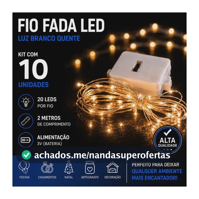 Kit 10 Fio Fada Lph Decoração Iluminação Casamento Festas Artesanato Luzes De Fada Led 2m 20 Leds Luz Branco Quente Cordão Luz Pisca Pisca Árvore De Natal