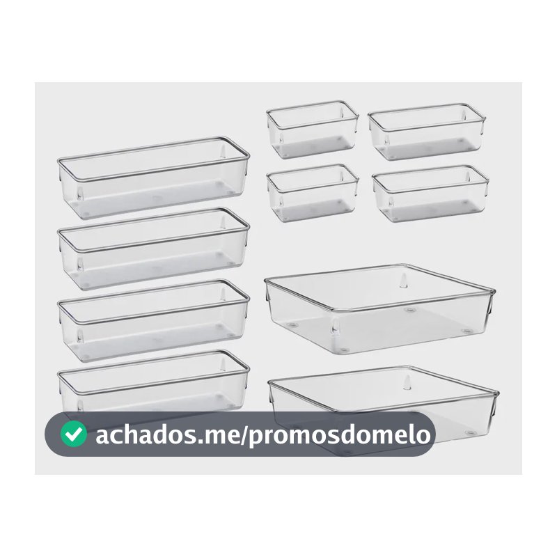 Kit 10 Organizador Multiuso Modular Gaveta Acrilico Rebirth Cor Cristal