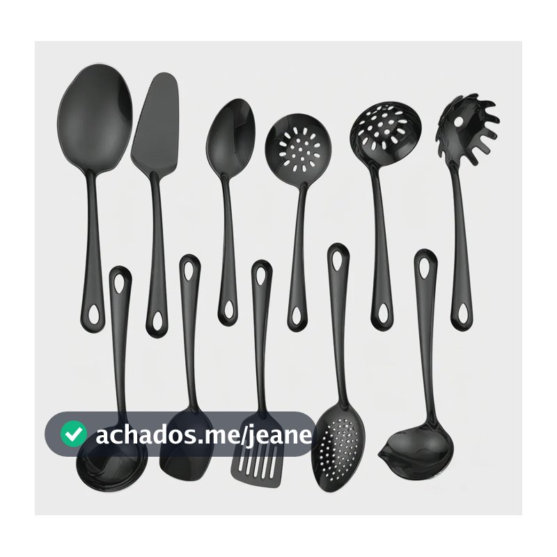 Kit Faqueiro Dourado Luxo Jogo Talheres Inox 11 Pçs Preto