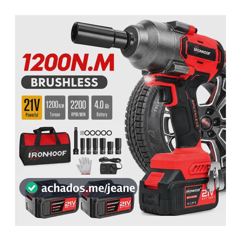 1200nm Chave De Impacto Bateria Brushless Parafusadeira Com 2 Baterias