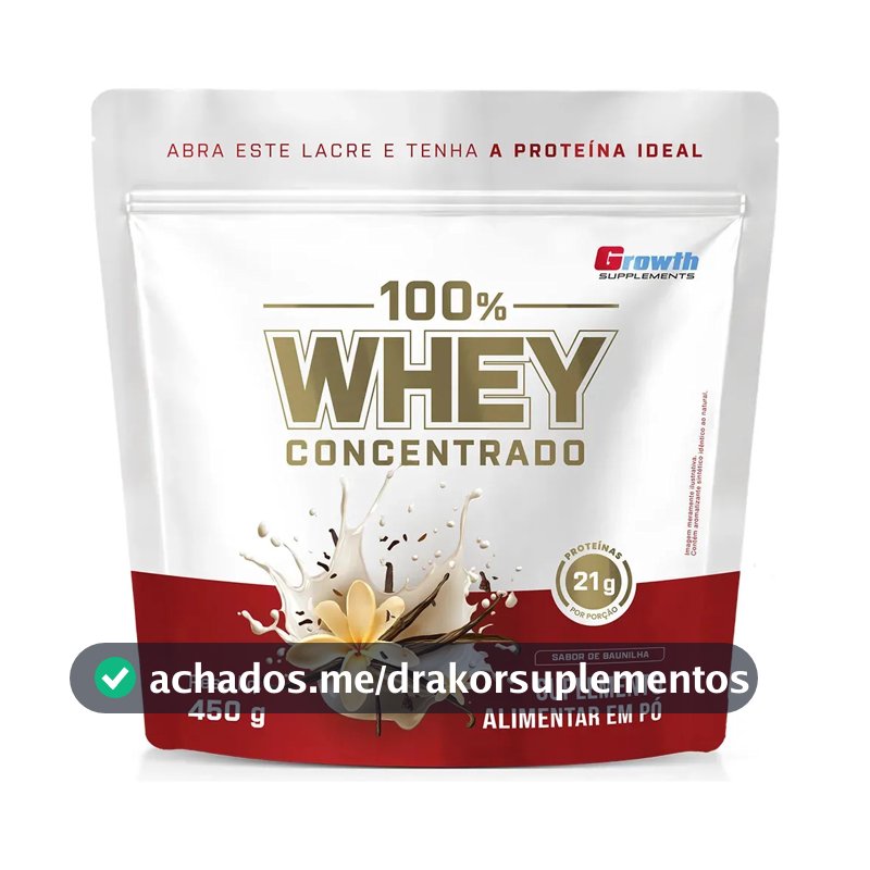 100% Whey Concentrado 450g Growth Supplements Baunilha
