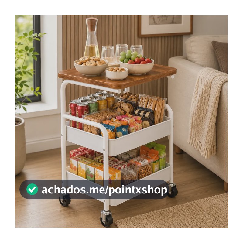 Carrinho Organizador Multiuso 3 Níveis Rodinhas Tampo Mdf Branco