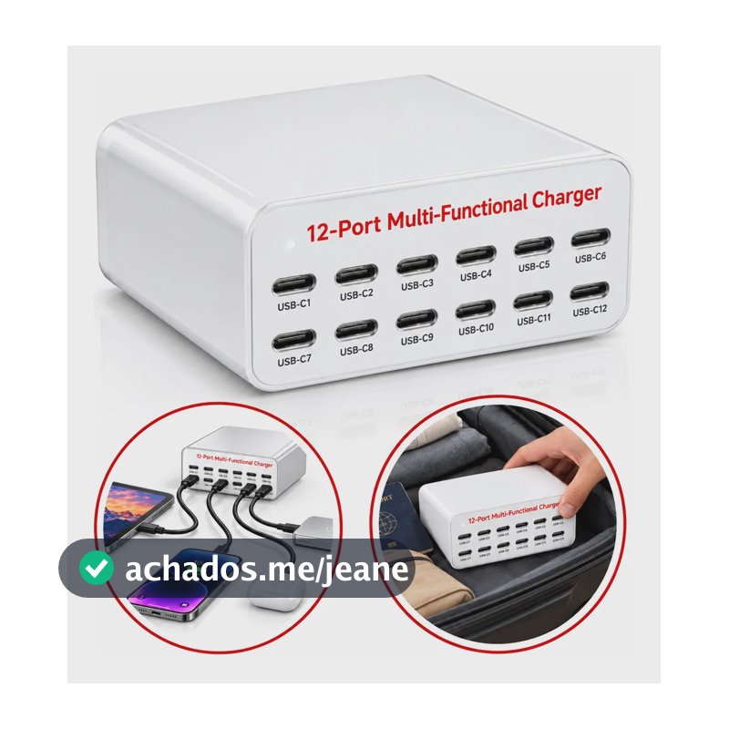Carregador Inteligente 12 Portas Usb C Fast 60w Charge 3.0 Branco