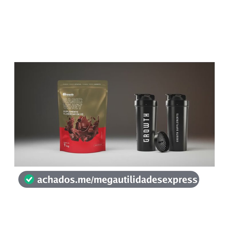 Kit Growth: Whey Protein Basic Chocolate 1kg + Coqueteleira Shaker Academia Preta 600ml