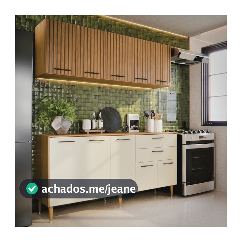 Armário De Cozinha Completo 140cm Aéreo E Balcão, 10 Portas E Gavetas, Funcional Para Cozinhas Ou Planejada Compacta Suspenso De Parede Ripado 3D Off White Bela