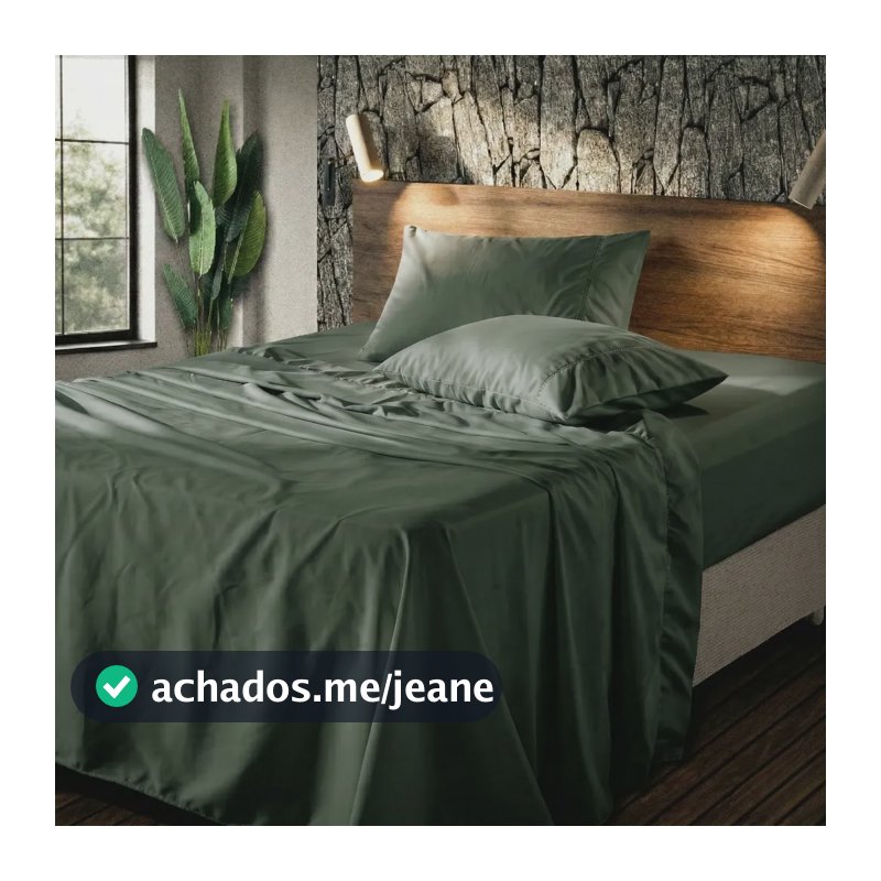 Jogo De Lencol Queen Toque Fresco Percal 600 Fios Premium Verde