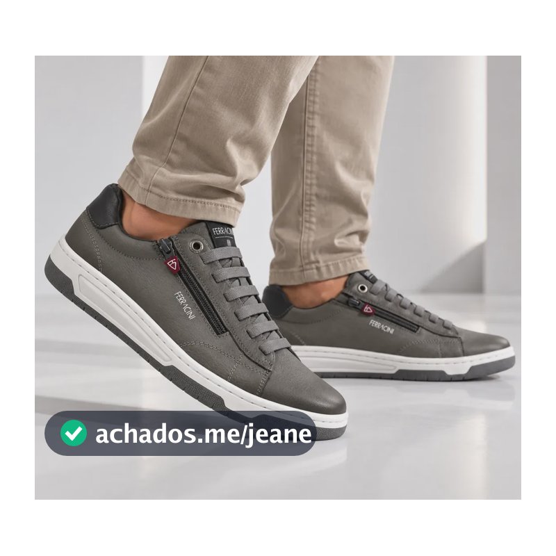 Tênis Ferracini Masculino Couro Legítimo Casual Zíper 8052 Cinza 39 Br
