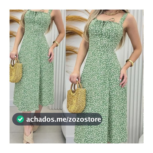 Vestido Midi Com Fenda Lateral Moda Verão Verde Florido M