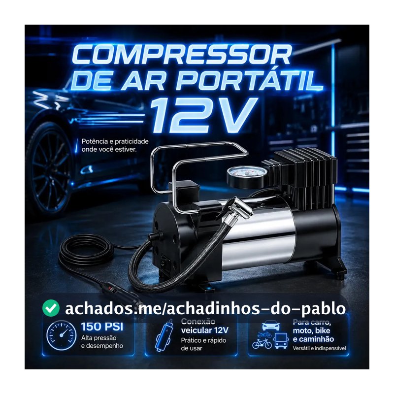 Compressor Portátil Verunto Digital 150psi USB Type-C para Carro e Moto