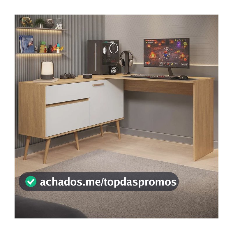 Mesa Gamer em L para Computador 2 Portas 1 Gaveta Arena Multimóveis MP6050