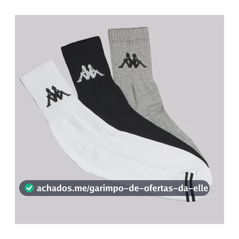 Kit Meia Kappa 3 Pares Cano Medio Branca Cinza E Preta Branco-cinza - Único