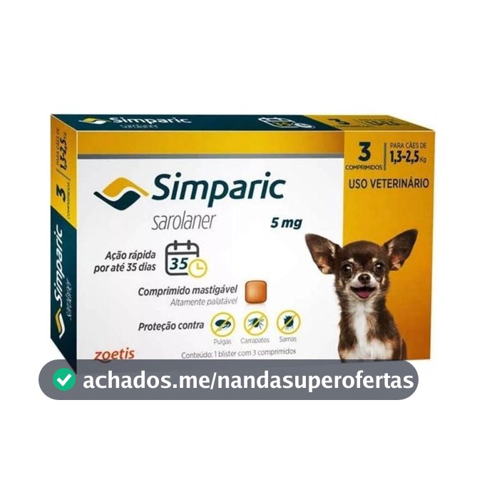 Simparic 5mg Zoetis para Cães 1.3-2.5 kg 3 Comprimidos