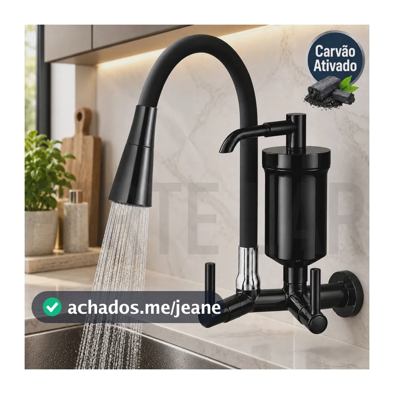 Torneira Com Filtro Gourmet De Cozinha 2 Jatos Flexível Forte Lar Metais Cone Preto Parede Preto Black