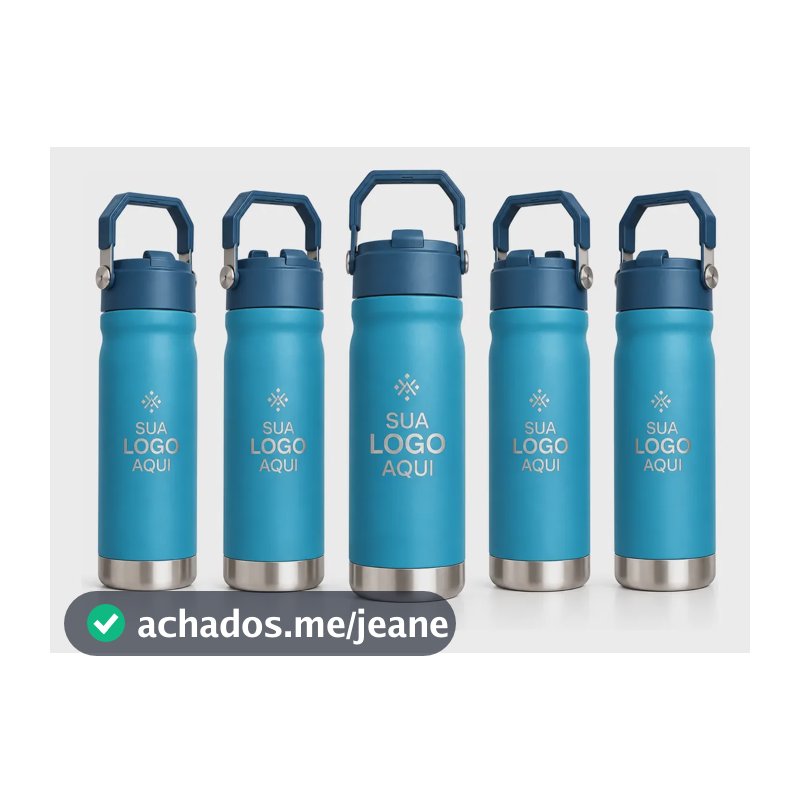 Kit 50 Garrafa Térmica Agua Flip Personalizada Laser Logo Azul-aço 1 Gravação A Laser