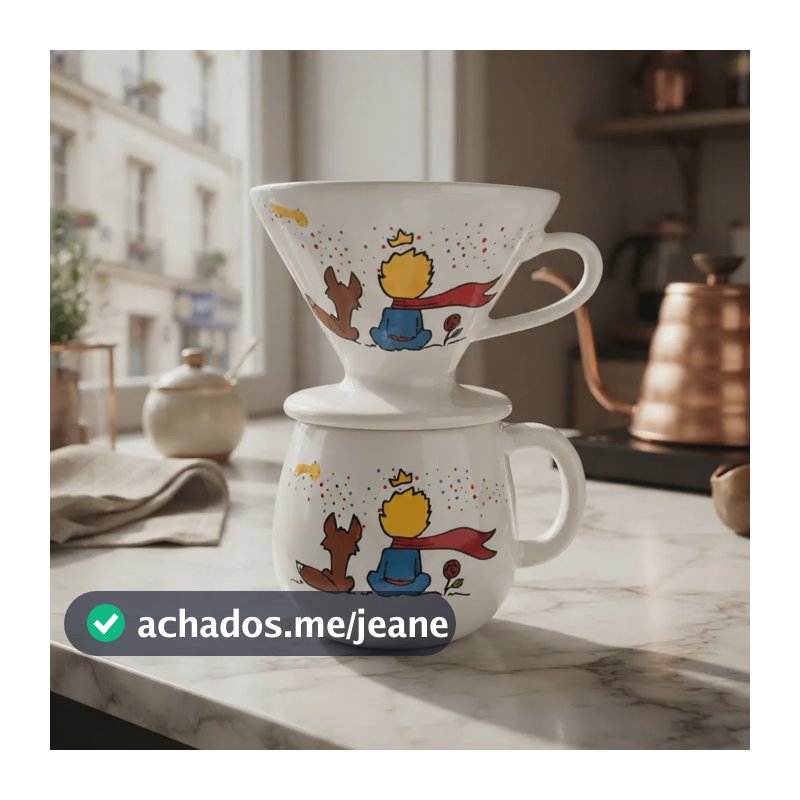 Kit Caneca Bojuda 500ml + Coador Café Pequeno Príncipe