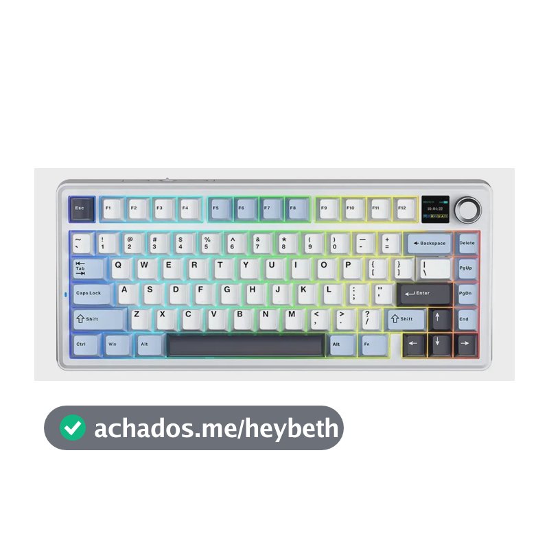 Teclado Aula F75 Max Gamer Mecânico RGB 75% Switch Reaper Hot Swap Tri Mode Bluetooth 2.4GHz USB-C Sem Fio Tela TFT Gasket Mount 80 Teclas Premium,Cor Azul Glacial