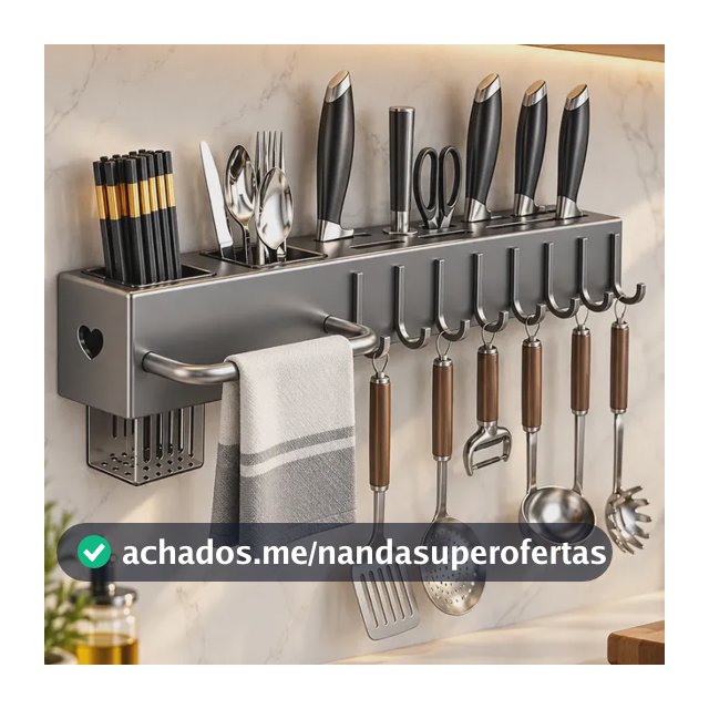 Suporte Organizador Para Utensílios De Cozinha Cinza C/ 10 Ganchos