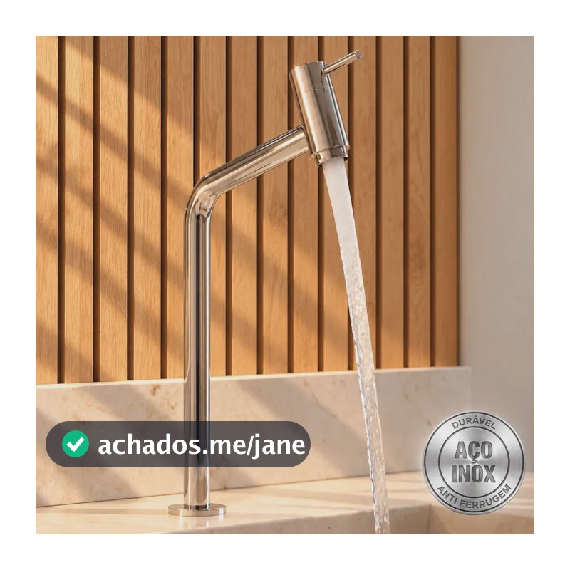 Torneira Link Inox Bica Alta Banheiro Lavabo Mesa Bancada Cuba de Apoio e Sobrepor Metal Inoxidável Preto Fosco Ou Aço Inox 304 Brilhante Água Fria Acionamento Um Quarto De Volta Design Minimalista