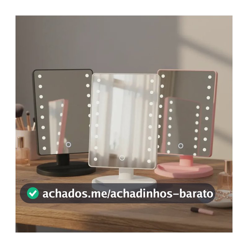 Espelho Maquiagem Mesa Luz Led Iluminado Portatil Quadrado Moldura Rosa