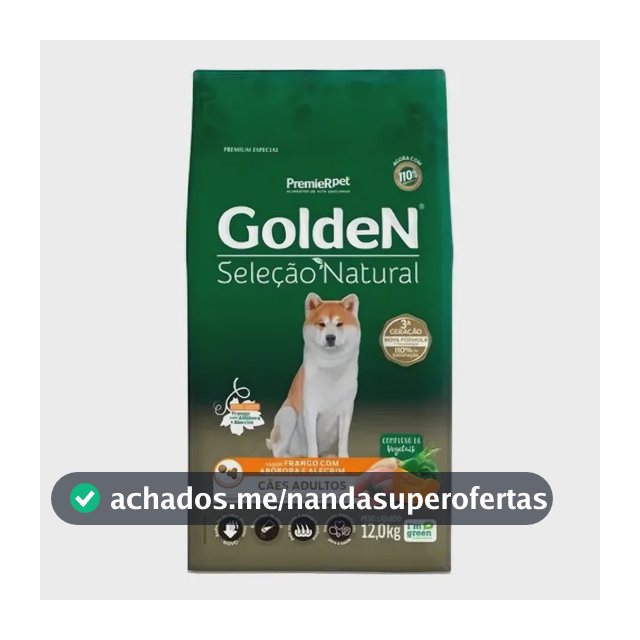 Ração Golden Seleção Natural para cães Adultos sabor frango e abobora 12kg
