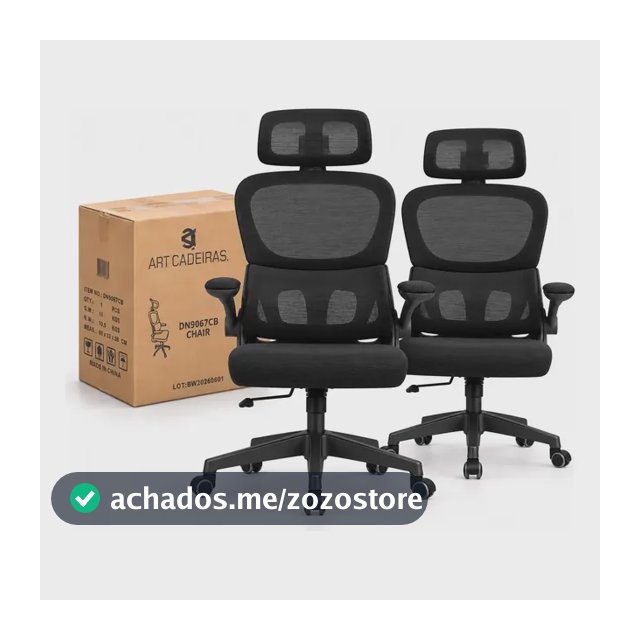 Kit 2 Cadeiras De Escritório Ergonômica Suporte Lombar Nr17 Preto Espuma De Alta Densidade