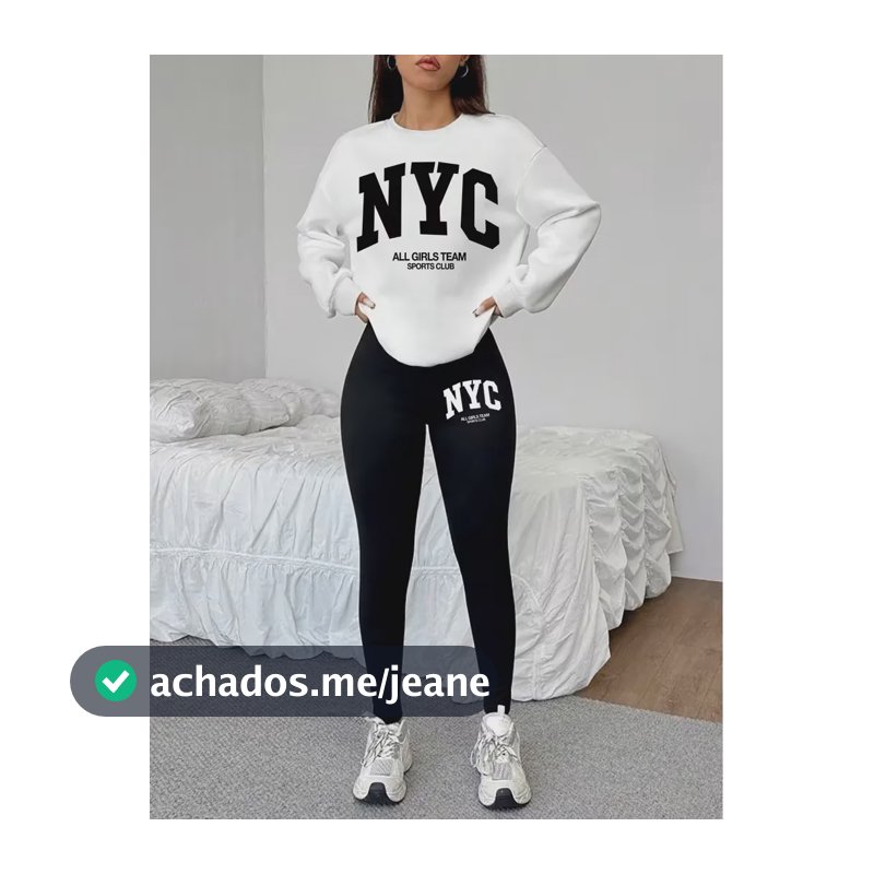 Conjunto Feminino Calça Legging+moletom Careca New York Branco G