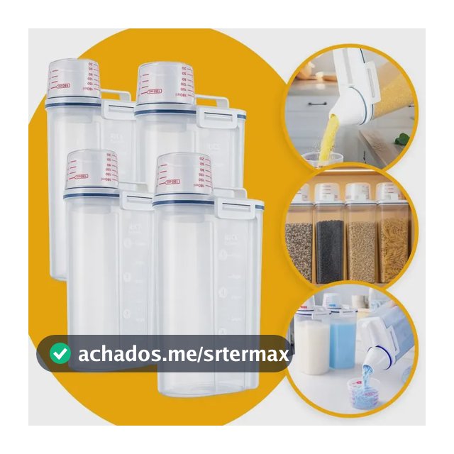 Conjunto 4 Potes Herméticos 2,5 Litros Multiuso Dispenser De Armazenamento De Grãos Cereais Ração Sabão Com Copo Medidor E Bico Dosador Com Travas Dispenser Alimento 2,5 Litros Drop Shopy