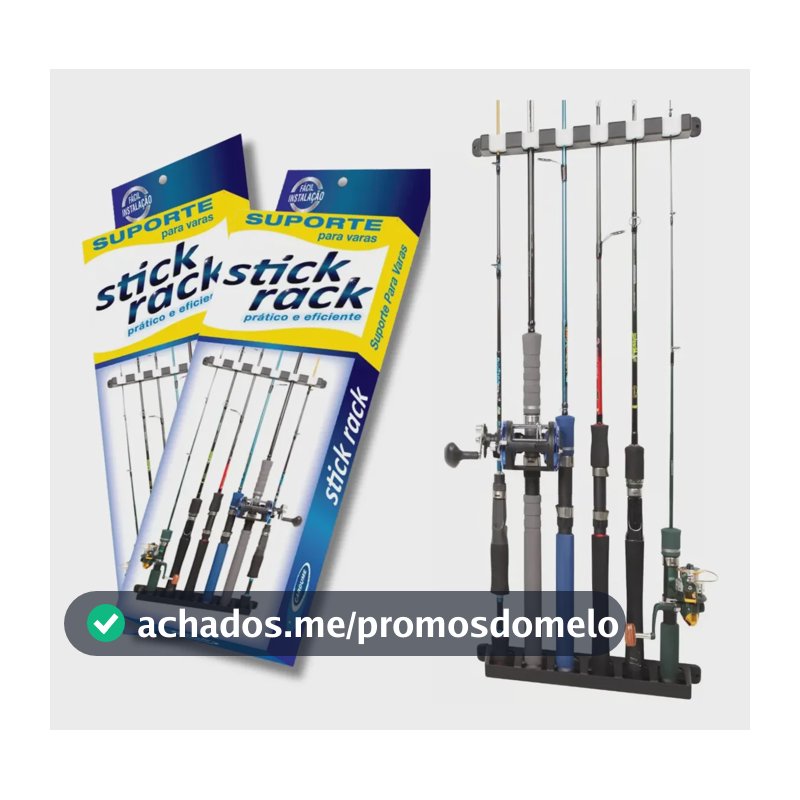 Suporte 6 Vara Pesca Parede Stick Rack Cardume 2 Unidades Preto