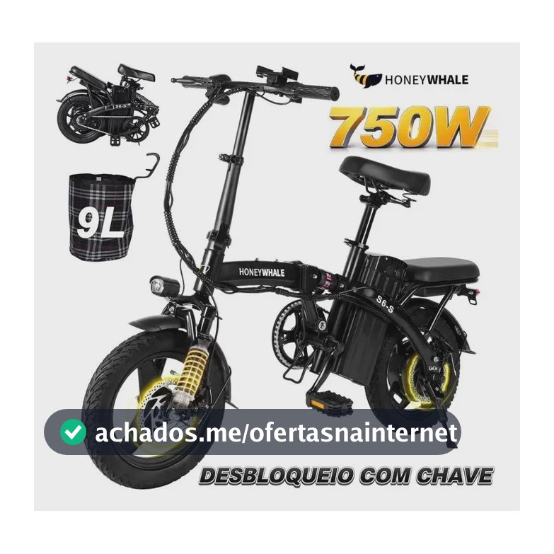 Honeywhale S6-s Bicicleta Elétrica Adulto, 750w-40km-35km/h-125kg, Scooter-Ebike-velocidade-autonomia-carga-fat-de-dobrável, Bike Com Sistema De Freios A Disco, Faróis Dianteiros, Honey Whale Preto