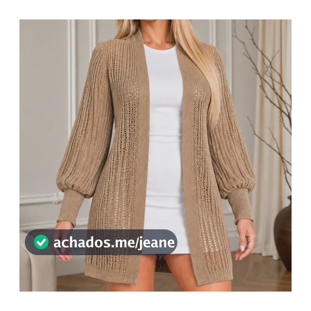 Cardigan Feminino Longo Kimono Lã Manga Longa Bufante Tricot