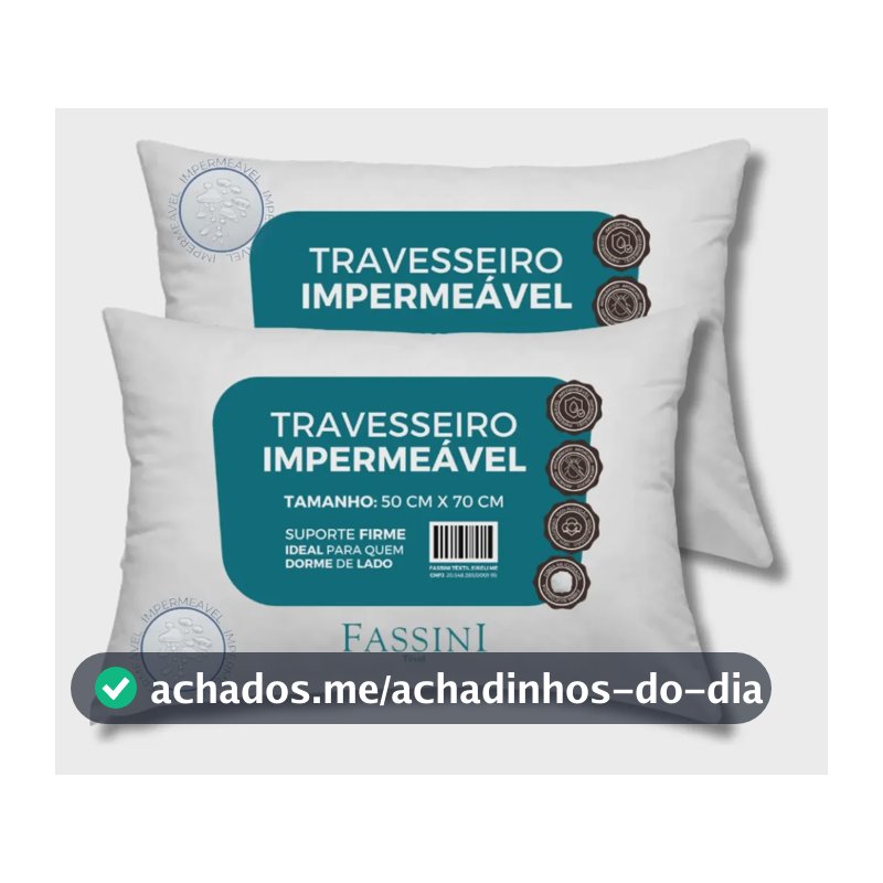 2 Travesseiros Antialérgico Impermeável 50x70 Lavável  Branco