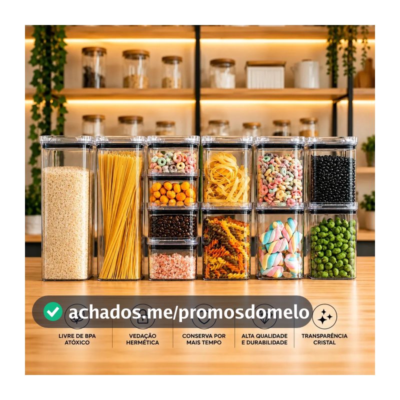 Kit Potes Porta Mantimento Hermético Quadrado Cozinha 12 Uni