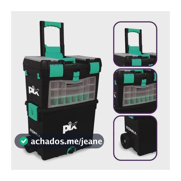 Caixa de Ferramentas Dupla Renna Pix 25 kg Preta com Rodas