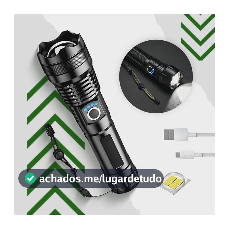 Lanterna Tática T9 Led Recarregável Mais Potente Do Mundo Alto Brilho Zoom Xhp Preto Luz Branca Holofote Pesca Sítio Fazenda Nixzen