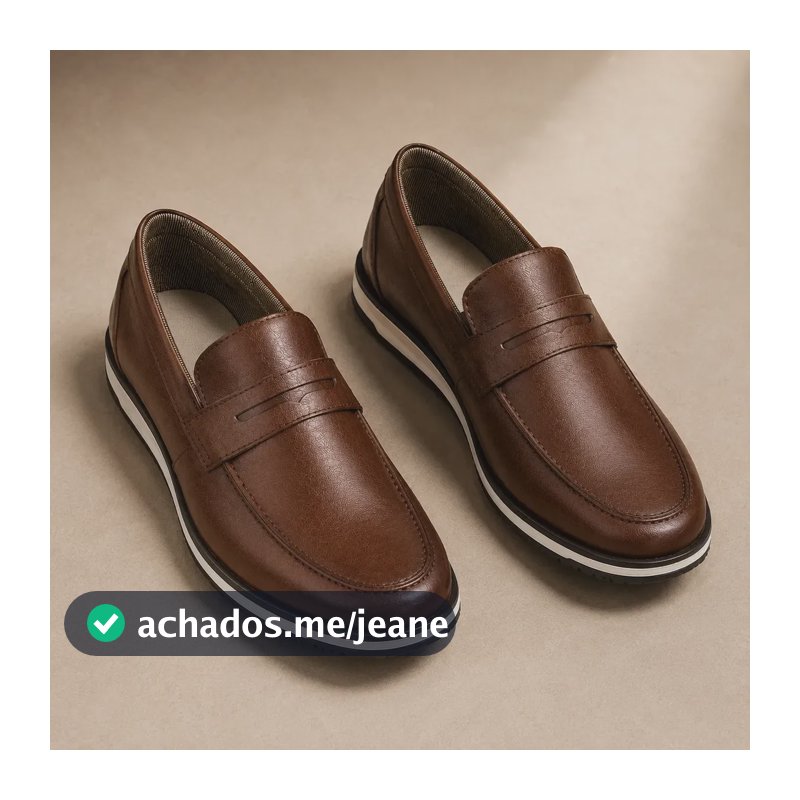 Sapato Loafer Masculino Mocassim Couro Sintetico Comfort Marrom 43 Br
