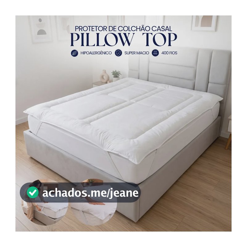Pillow Top Casal de Percal Antialérgico 400 Fios para Colchão
