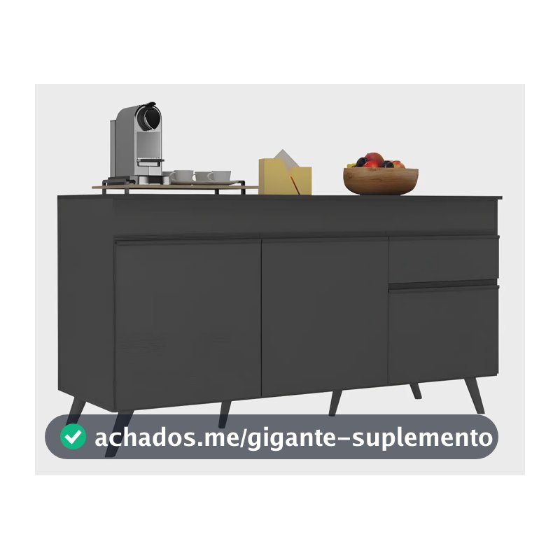 Balcão Cozinha Gabinete Pia 150cm 3 Portas 1 Gaveta Veneza Multimóveis V3740 Preto