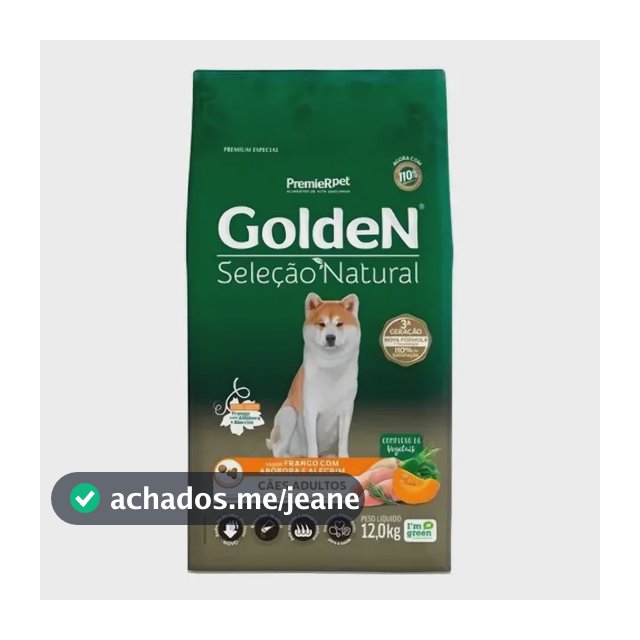 Ração Golden Seleção Natural para cães Adultos sabor frango e abobora 12kg