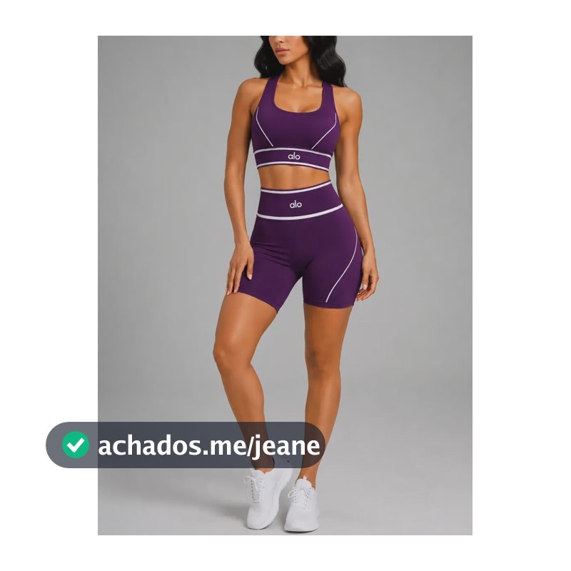Conjunto Academia Yoga Alô Shorts Cós Alto E Top Poliamida Violeta Liso G/gg